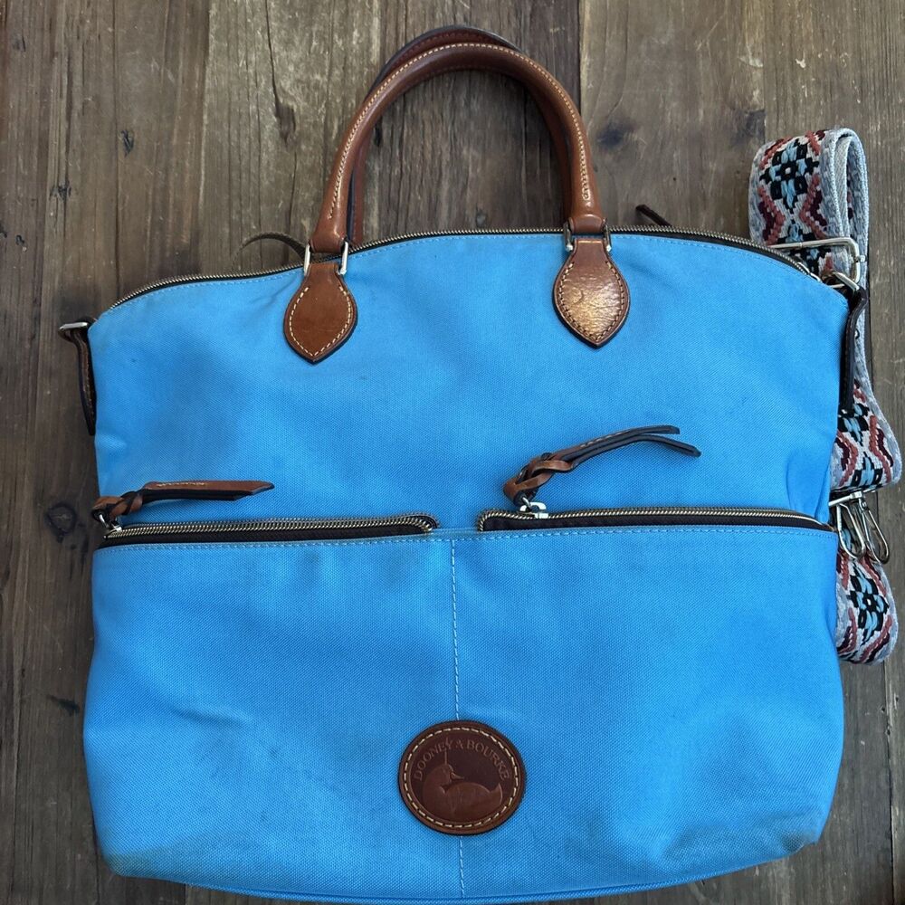 DOONEY & BOURKE Large Blue Nylon Leather Convertible Tote Satchel 90s Retro Y2K - Picture 2 of 13